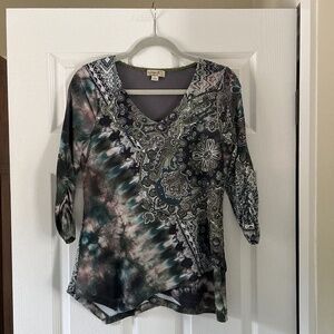 One World Live and Let Live Olive Green/Teal Tie Dyed Top PS